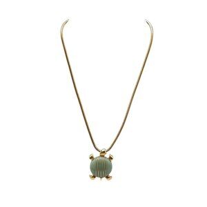 Trifari Vintage Gold Tone Turtle Pendant Necklace Jade Green Lucite